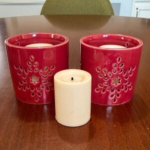 Red Ceramic Candle Holders with Cream Candles